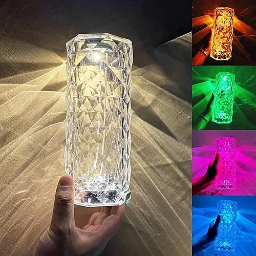 Led Crystal Table Lamp Rose Light Projector 3/16 Colors Touch Control RGB