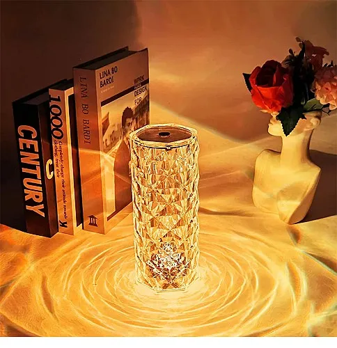 Led Crystal Table Lamp Rose Light Projector 3/16 Colors Touch Control RGB