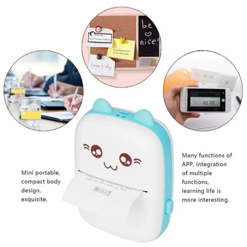 Portable Thermal Printer Bluetooth Mini Cat Pocket Printer (PINK)