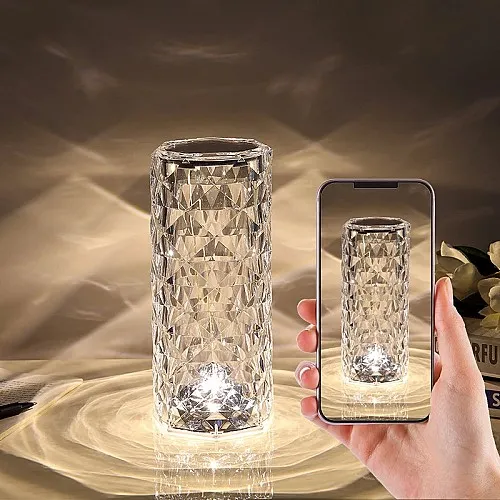 Led Crystal Table Lamp Rose Light Projector 3/16 Colors Touch Control RGB