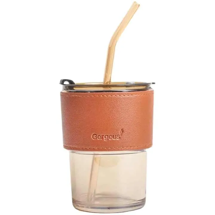 Tasse en verre avec couvercle et pailles anti-fuite