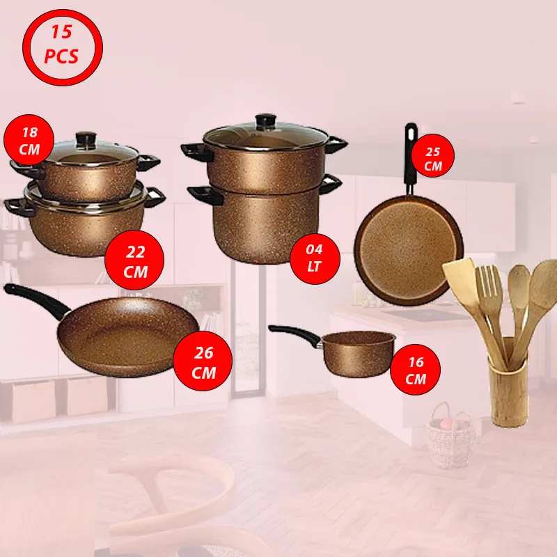 Batterie de cuisine Cook'art 15 pièces - Granite - Gold